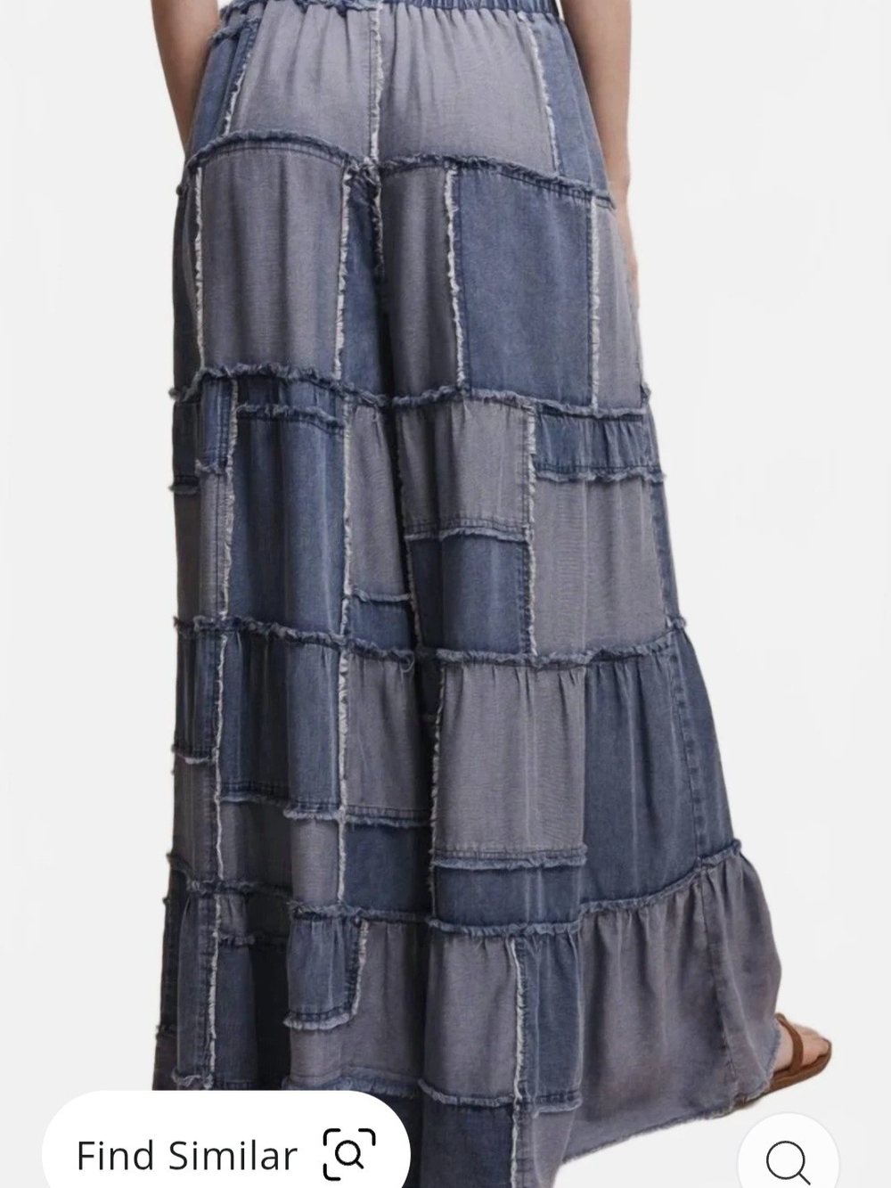 155p Blue Velvet Patchwork Wide-Leg Jeans - Washed Blue - Picture 3 of 15
